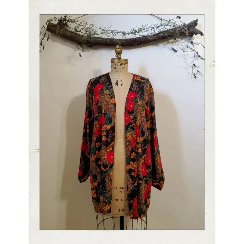 💕SOLD💕Vintage Floral Red Boho Oversized Blazer Christmas Festival Jacket